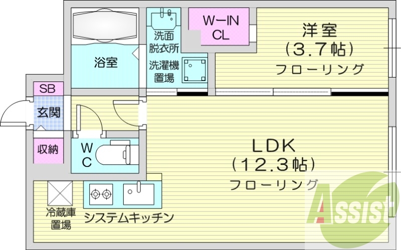 1LDK、システムキッチン、エアコン、オートロック