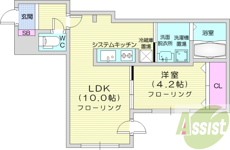 1LDK、エアコン、ネット無料、オートロック、宅配BOX