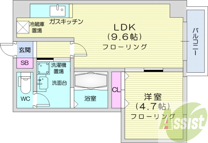 1DK、宅配BOX、インターネット使用料無料