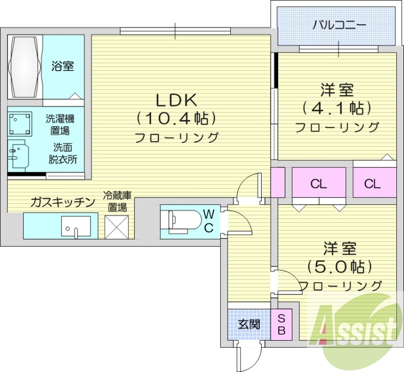 2LDK、灯油暖房、オートロック、モニターホン、ペット可