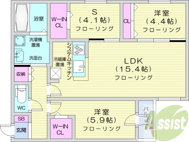 3LDK、都市ガス、食洗器、追い焚き、浴室乾燥機、エアコン