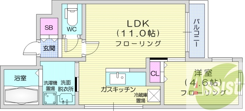 1LDK、角部屋、エアコン、灯油暖房、ネット無料