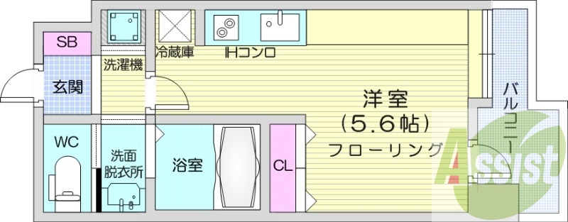 1K、システムキッチン、エアコン、バルコニー、独立洗面
