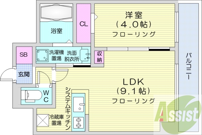 1LDK、都市ガス、エアコン、浴室乾燥機、ネット無料