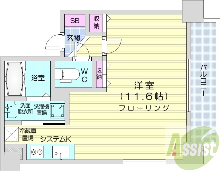 1R、都市ガス、エアコン、浴室乾燥機、ネット無料