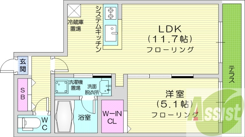 1LDK、エアコン、灯油暖房、エレベーター
