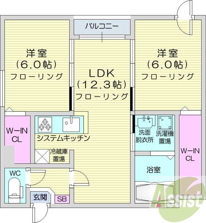 2LDK、システムキッチン、都市ガス、エレベーター