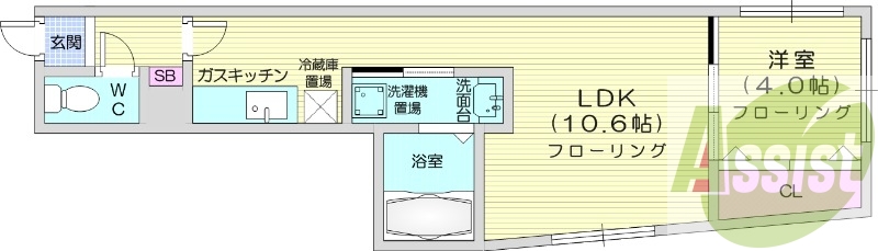 1LDK、オートロック、シャワートイレ、バス・トイレ別