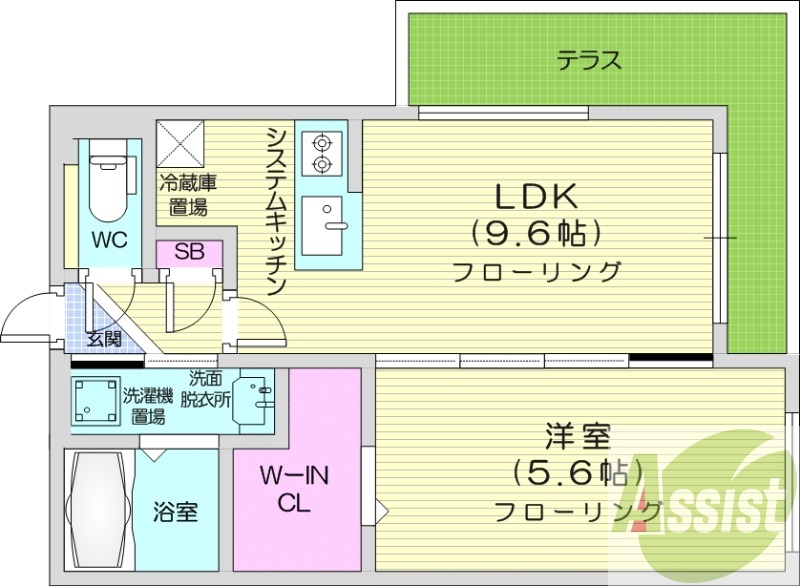 1LDK、システムキッチン、エアコン、都市ガス