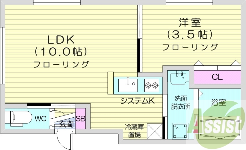 1LDK、エアコン、システムキッチン、ネット無料