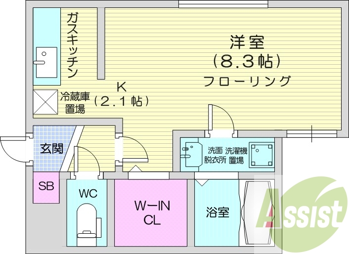 1K、エアコン、独立洗面台、システムキッチン、ネット無料