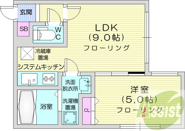 1LDK、エアコン、独立洗面台、システムキッチン、ネット無料