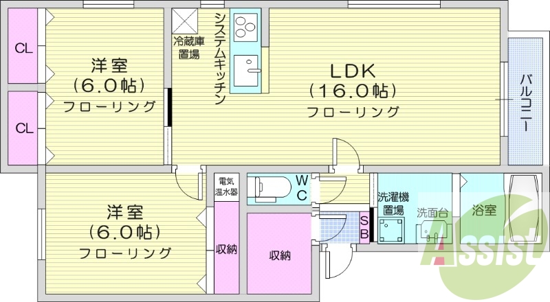 2LDK、オール電化、1坪バス、IH対面キッチン