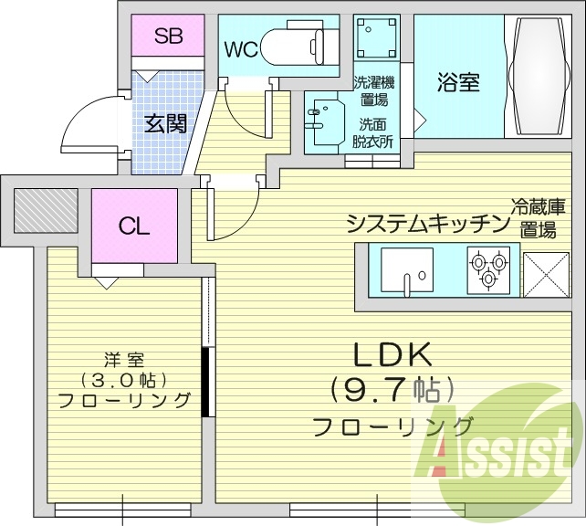 1LDK、エアコン、システムキッチン、浴室乾燥機