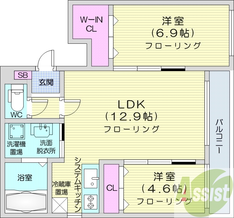 2LDK、エアコン、システムキッチン、灯油暖房