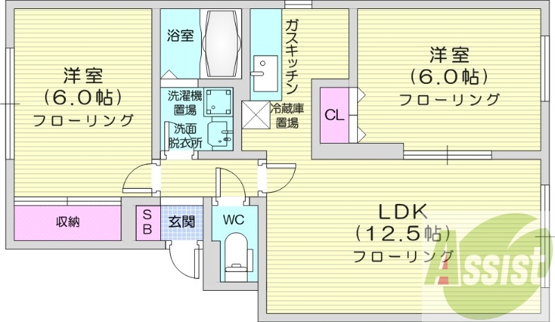 2LDK、ペット可、シャワートイレ、ガスキッチン