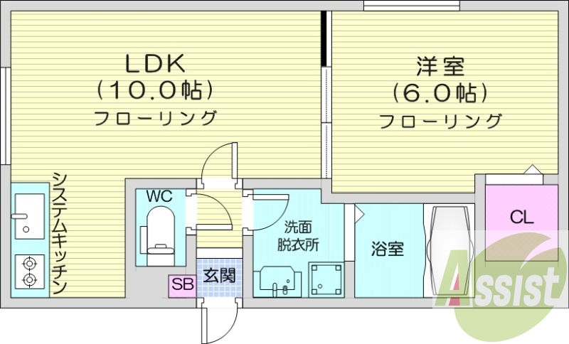 1LDK、システムキッチン、エアコン、灯油暖房、ネット無料
