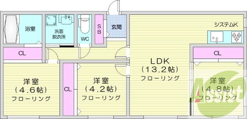 3LDK、エアコン、灯油暖房、宅配BOX、オートロック
