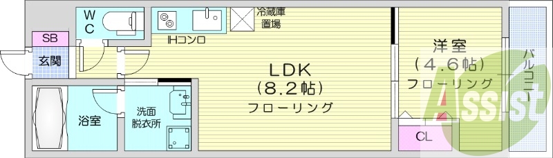 1LDK、都市ガス、エアコン、オートロック