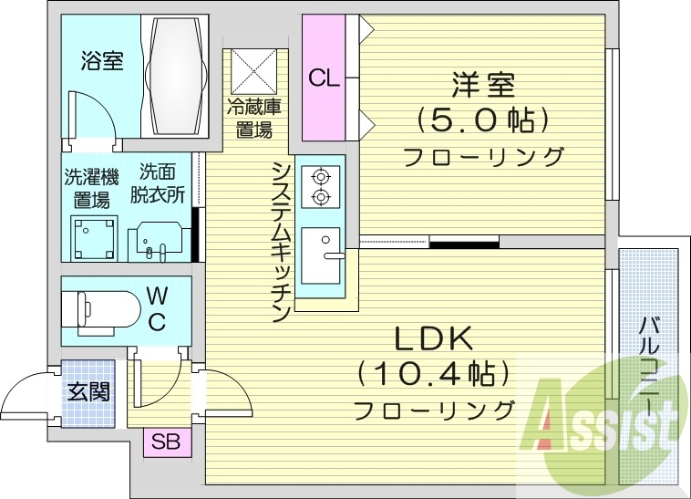 1LDK、都市ガス、エアコン、システムキッチン、ネット無料