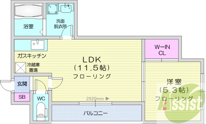 1LDK、エアコン、追い焚き、インターネット無料