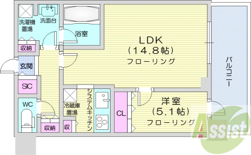 1LDK、システムキッチン、シャワートイレ、追い焚き