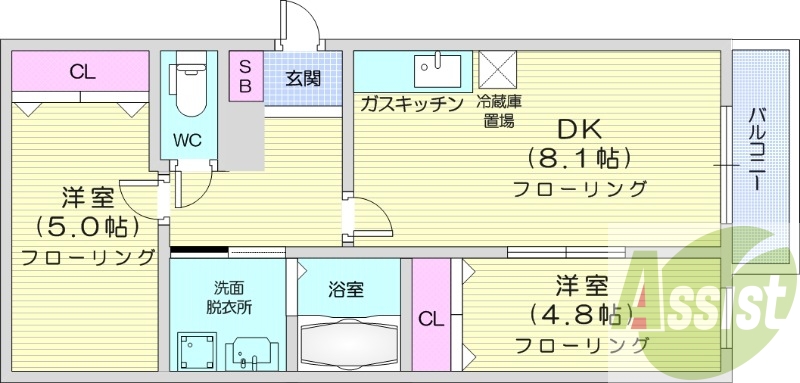2ＤＫ、バルコニー、浴室乾燥機、ネット無料