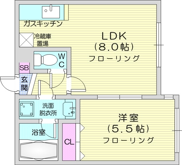 1LDK、オートロック、灯油FF暖房、独立洗面台