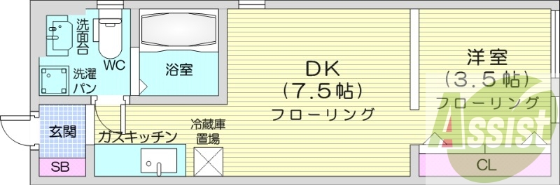 1DK、独立洗面台、ガス給湯、灯油暖房、シャワートイレ