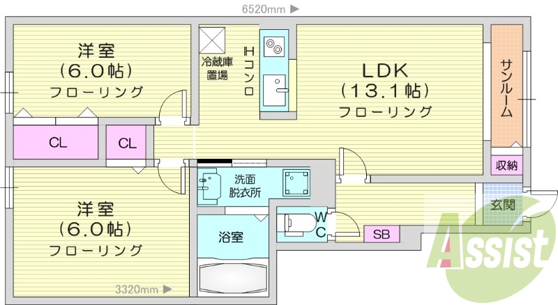 2LDK、カウンターキッチン、浴室乾燥機