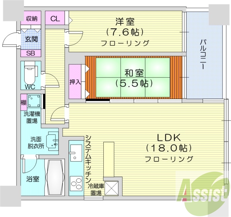 2LDK、ネット使用料無料、システムキッチン、バストイレ別