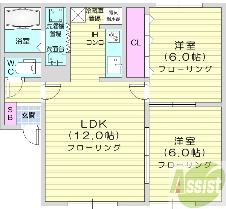 2LDK、エアコン、浴室乾燥機、トランクルーム