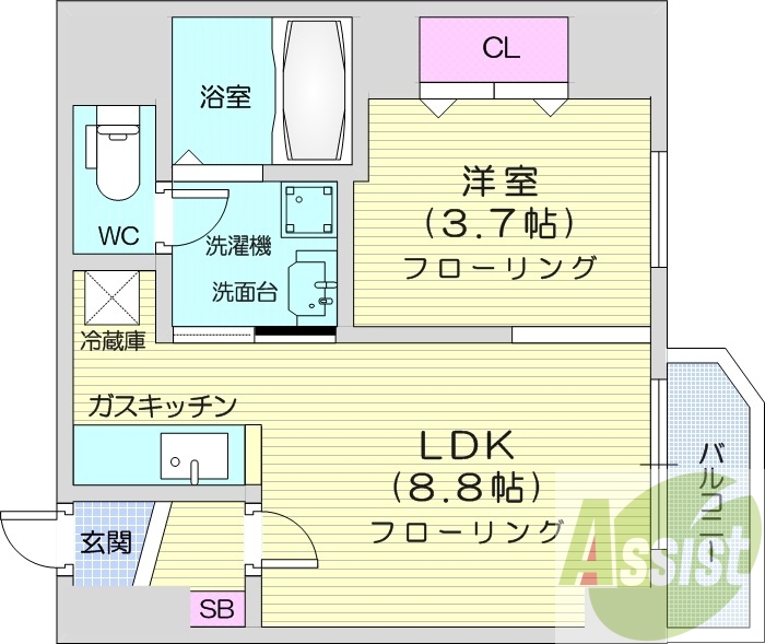 1DK、エアコン、角部屋、オートロック、独立洗面台