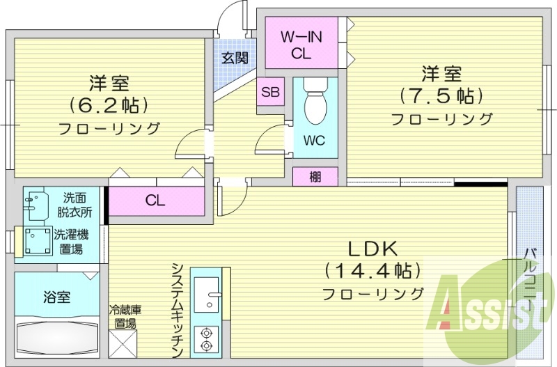 2LDK、追い焚き、浴室乾燥機、ペット相談可