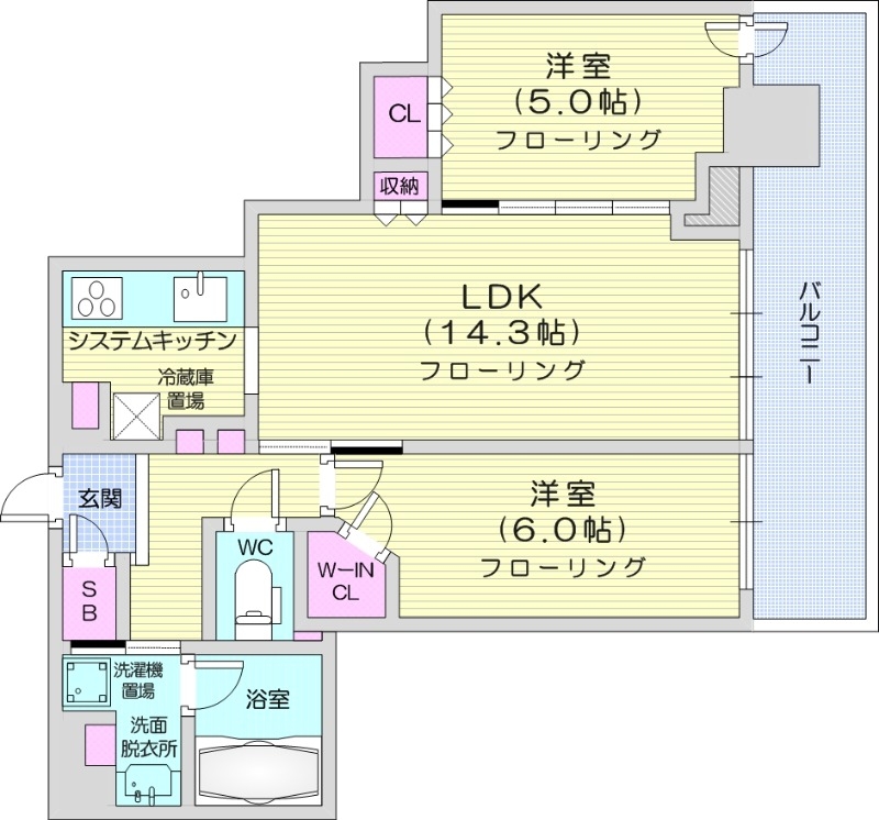 2LDK、浴室乾燥機、浴室暖房、バストイレ別