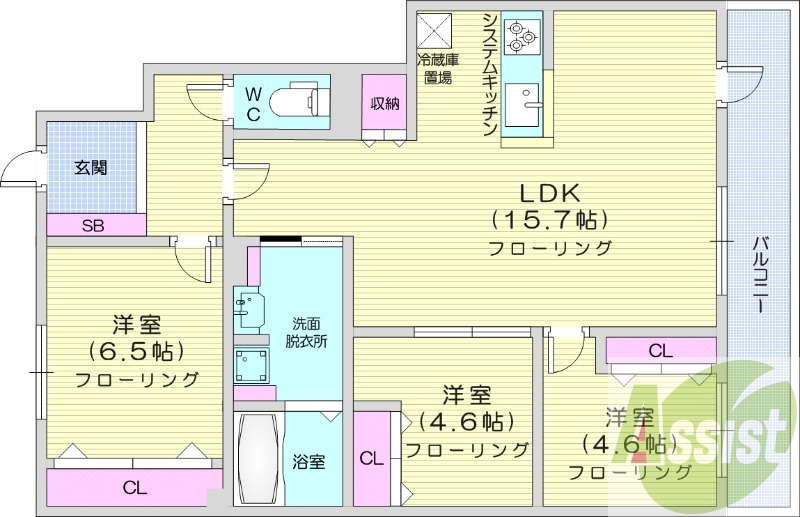 3LDK、無料駐車場、エアコン、灯油暖房