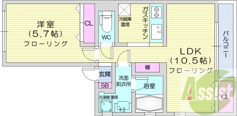 1LDK、インターネット無料、エアコン、灯油ボイラー
