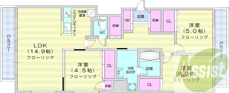 3LDK、エアコン、ペット可、オートロック、