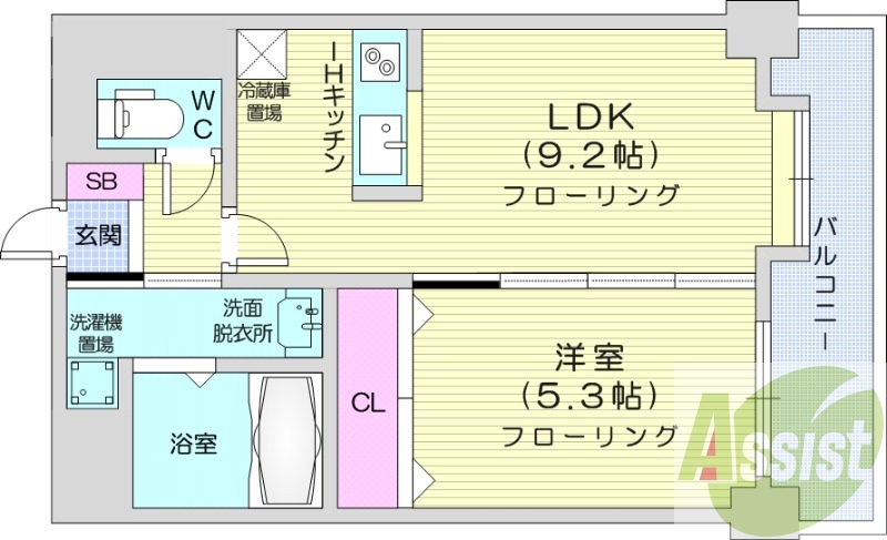 1LDK、オール電化、独立洗面台、ネット無料