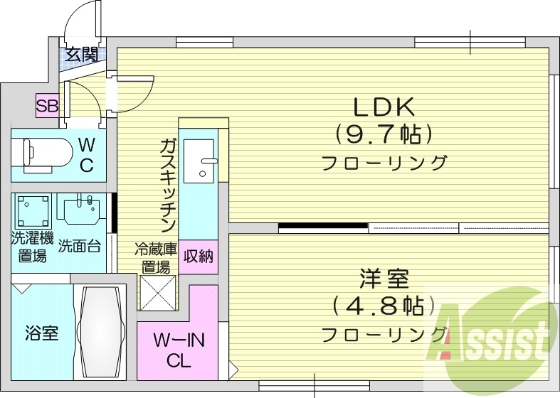1LDK、浴室乾燥機、浴室TV、モニター付インターホン