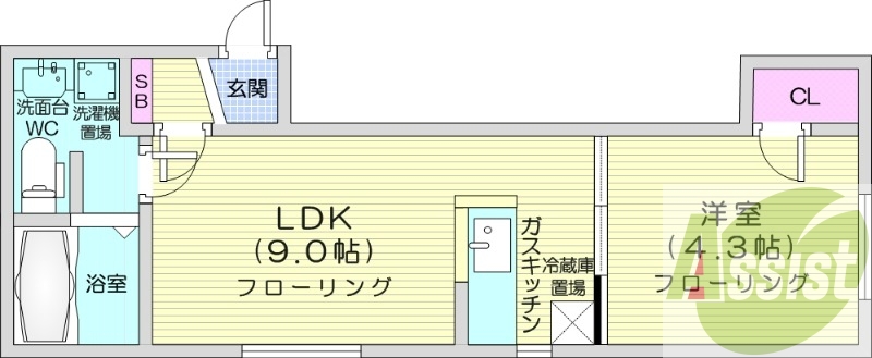 1LDK、カウンターキッチン、シャンプードレッサー