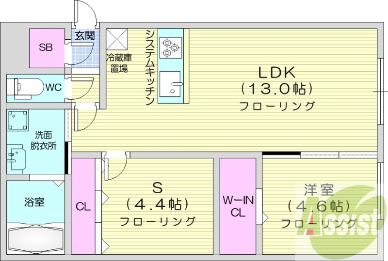 2LDK、システムキッチン、エアコン、追い焚き