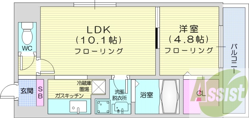 1LDK、角部屋、エアコン、ネット無料、ケーブルTV