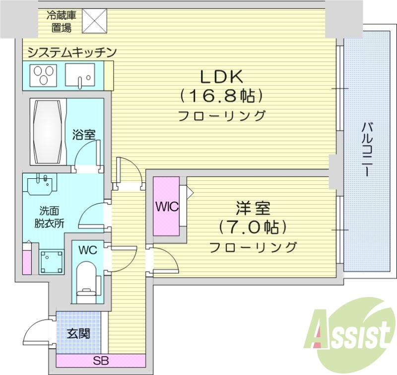 1LDK、システムキッチン、シャワートイレ、追い焚き