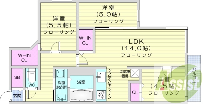 3LDK、収納、角部屋、エアコン、灯油暖房