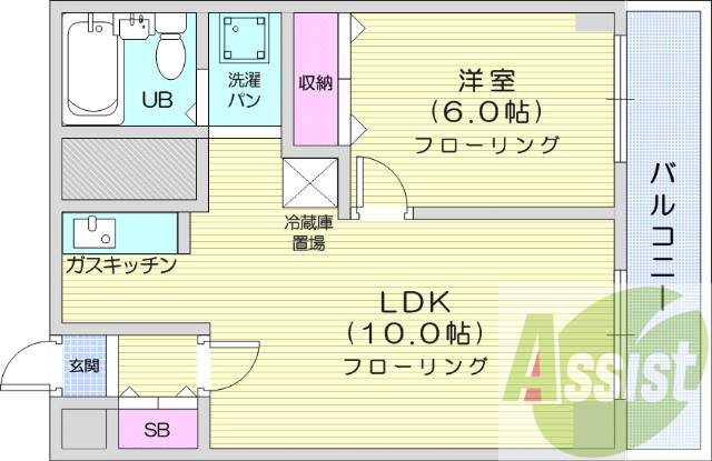 1LDK、モニターホン、都市ガス、ガス暖房