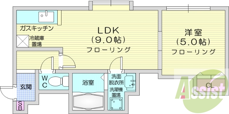 1LDK、独立洗面台、灯油暖房、モニタ付インターホン
