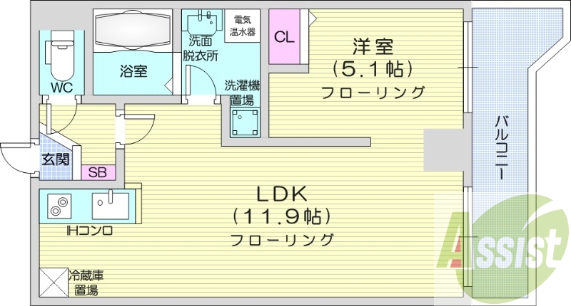 1LDK、エアコン、オール電化、バストイレ別