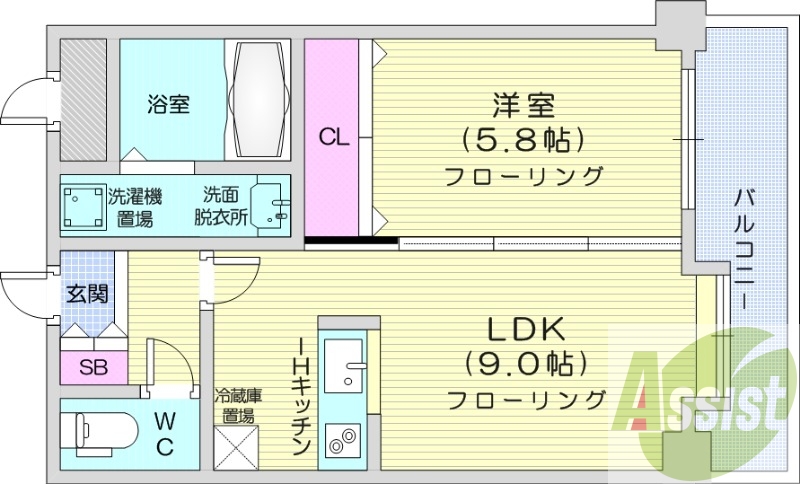 1LDK、オール電化、独立洗面台、ネット無料