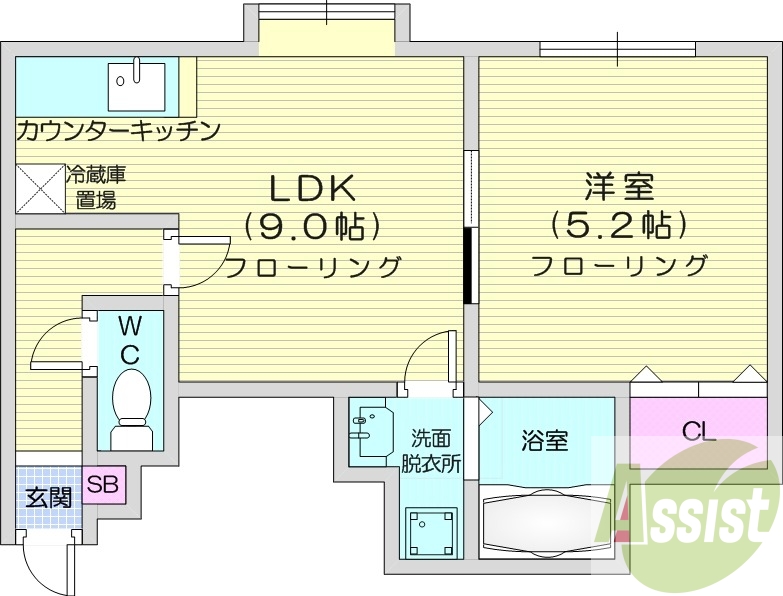 1LDK、灯油暖房、カメラ付きインターホン